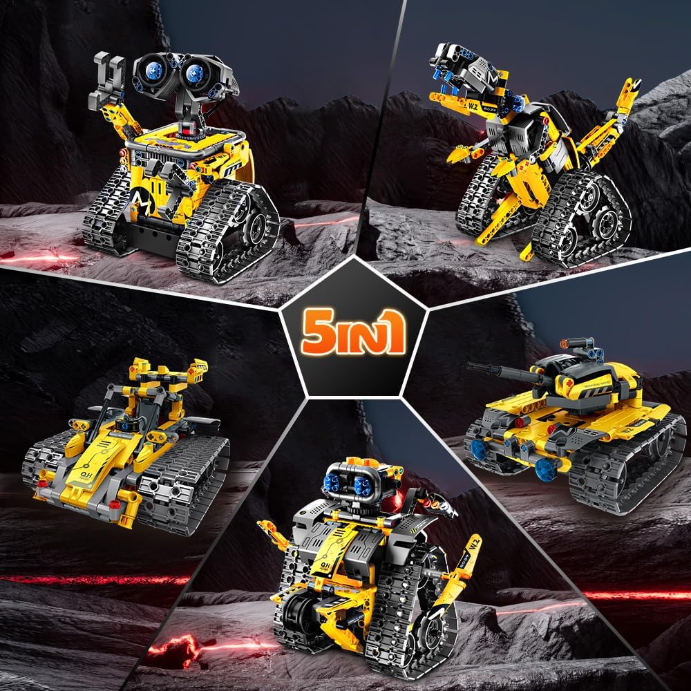 INSOON Robot Toys for Kids Building Set, 520 PCS App & Remote Control Robotics Kit, 5-in-1 RC Wall Robot Engineer Dinosaur Building Block Toy Gift for Kids 6 7 8 9 10 11 12+ Years Old Boys Girls