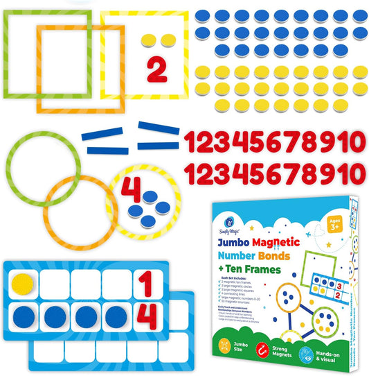 84 PCS Magnetic Number Bonds & Magnetic Ten Frames Set - Jumbo 10 Frames for Classroom, Numbers for Whiteboard, Math Counters Math Manipulatives, Classroom Must Haves - Simply Magic