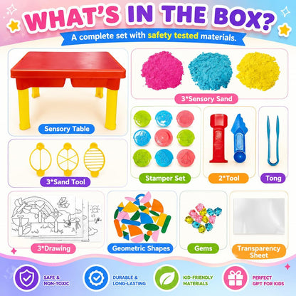 Carolart Ocean Sensory Table with Sands, Bin with Lid, Indoor Outdoor Use, Sand Art Kit for Boys and Girls, Toys for Toddlers Age 3-5, 17x11.5x10.2 Inches