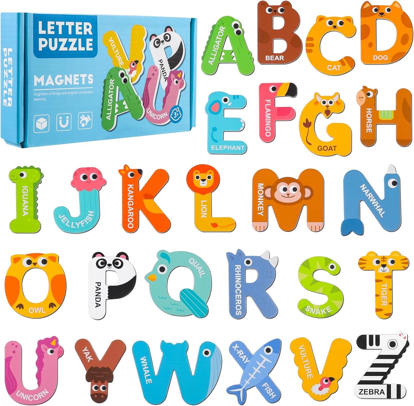 Thboxes 26 A-Z Objects Fridge Magnets for Toddlers,Large Size Colorful Refrigerator Magnets Magnetic Toys Cute Kids Learning Toys Preschool Educational Gifts for Kids Toddlers 3-5
