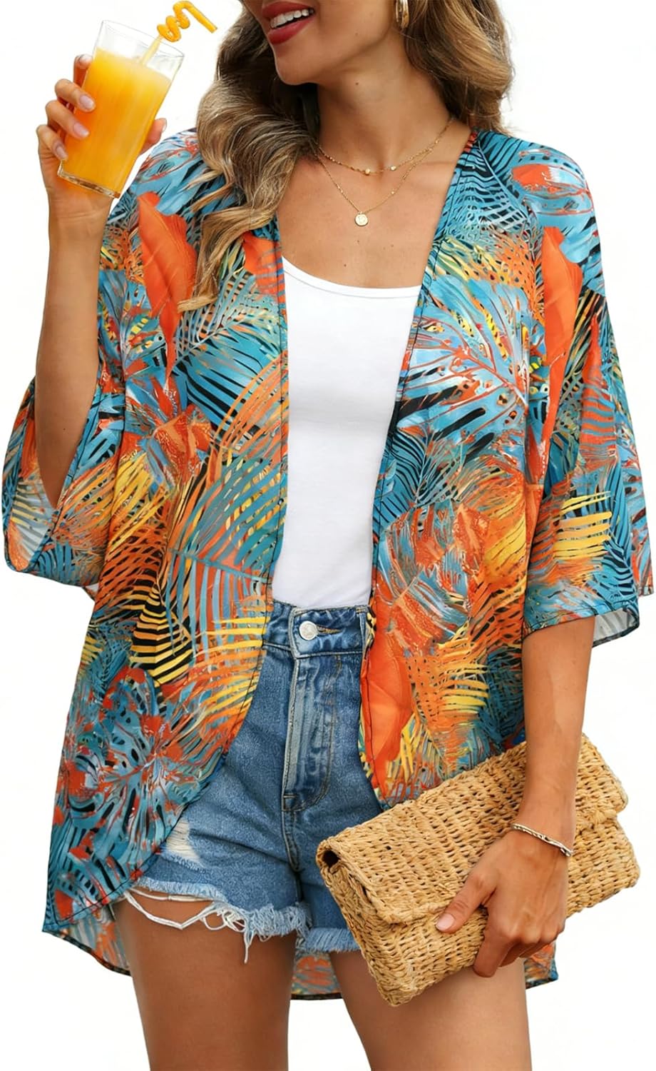 Womens Kimono Cardigans Beach Cover ups Swimwear Puff Sleeve Loose Casual Summer Tops 2026