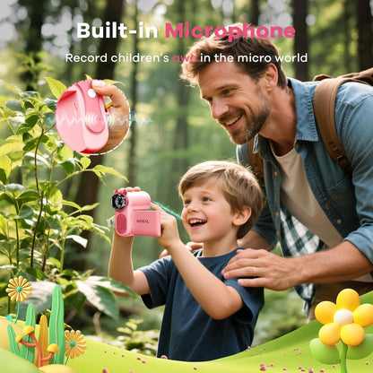 Hideal HP60 IPS Microscope for Kids: [Auto On & Off] [3-in-1] 2" Portable Handheld Microscope Miniscope, Pocket Mini Scope Educational Science Kit, Christmas Birthday Gifts for Kids, PC View, Pink