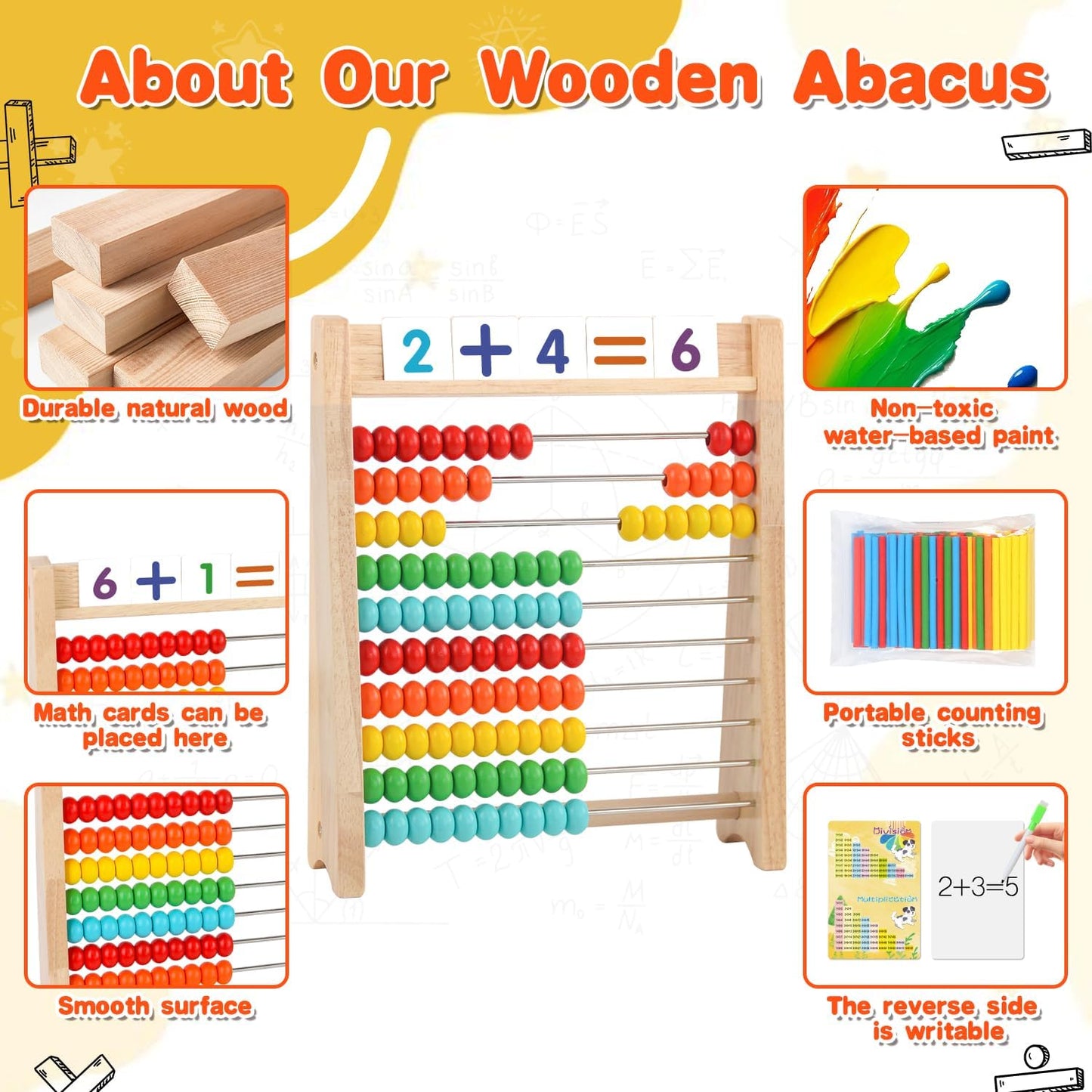 Wooden Abacus for Kids Math Games for Kids 5-7 Abacus Counters Homeschool Counting Toys for 3-5 6-8 Boys Girls Gifts Math Manipulatives Educational Learning Toys for 4 Year Old with Number Cards 1-100
