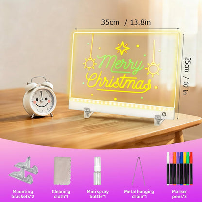 Rechargeable LED Drawing Board for Kids, 13.8 x 10 Dry Erase Board, 4 Modes &7 Colors Glowing Doodle Note Board, Include Hanging Chain, 2 Stands, 8 Markers, Spray Bottle, Cleaning Cloth, Girls Gifts