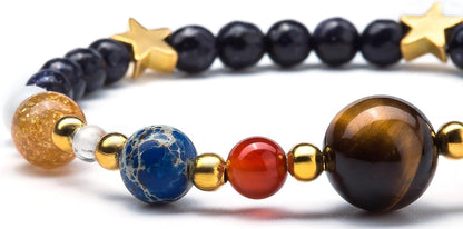 Fesciory Women Solar System Bracelet Universe Galaxy The Eight Planets Guardian Star Natural Stone Beads Bracelet Bangle Gifts