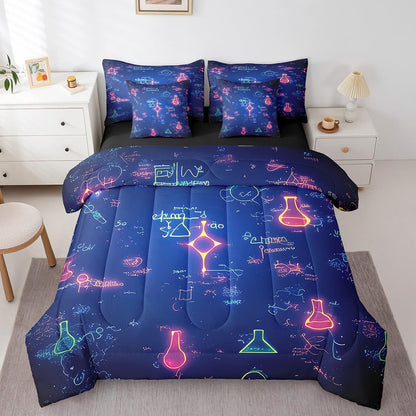 Erosebridal Chemical Equation Bed in a Bag Queen Comforter Set 7 Piece,Chemistry Bedding Sets Science Students Learning Gift Sheet Set with Comforter,Molecular Formula Education Bed Set - Colors B