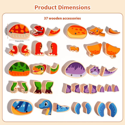 INIFEIDALA Magnetic Wooden Dinosaur Building Blocks,Take Apart STEM Montessori Educational Toy,Fine Motor Skills Development Ages 3-6,Hand-Eye Coordination