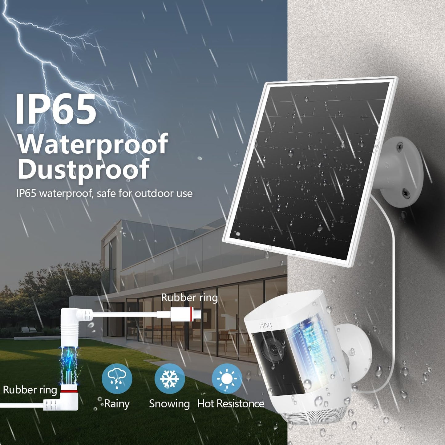 6W Solar Panel for Outdoor Security Camera with Micro USB & USB - C Port, Solar Panel Charger for Battery Camera, Fits Wyze/Reolink DC 5V Output, IP65/360° Adjustable, 9.8ft Cable, Fast Charging
