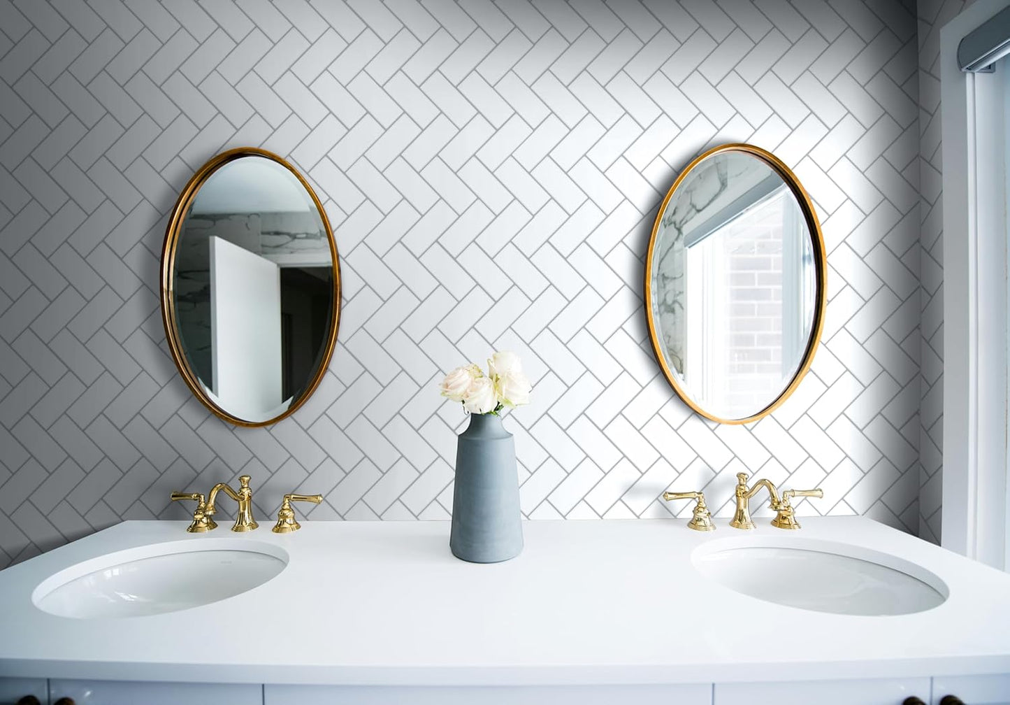 VViViD 11 Sheets Peel and Stick Grey Gloss Faux Ceramic Brick Wall Tiles, Self Adhesive Backsplash 12”x12”, 2mm Thick Kitchen, Bathroom (11 sq. ft.)