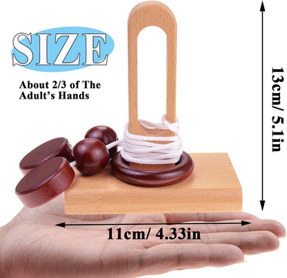 KINGOU 4 Pack Classic Wooden Rope Puzzle Set Ring Puzzles String Solution Central Brain Teaser for Adults/Kids Game