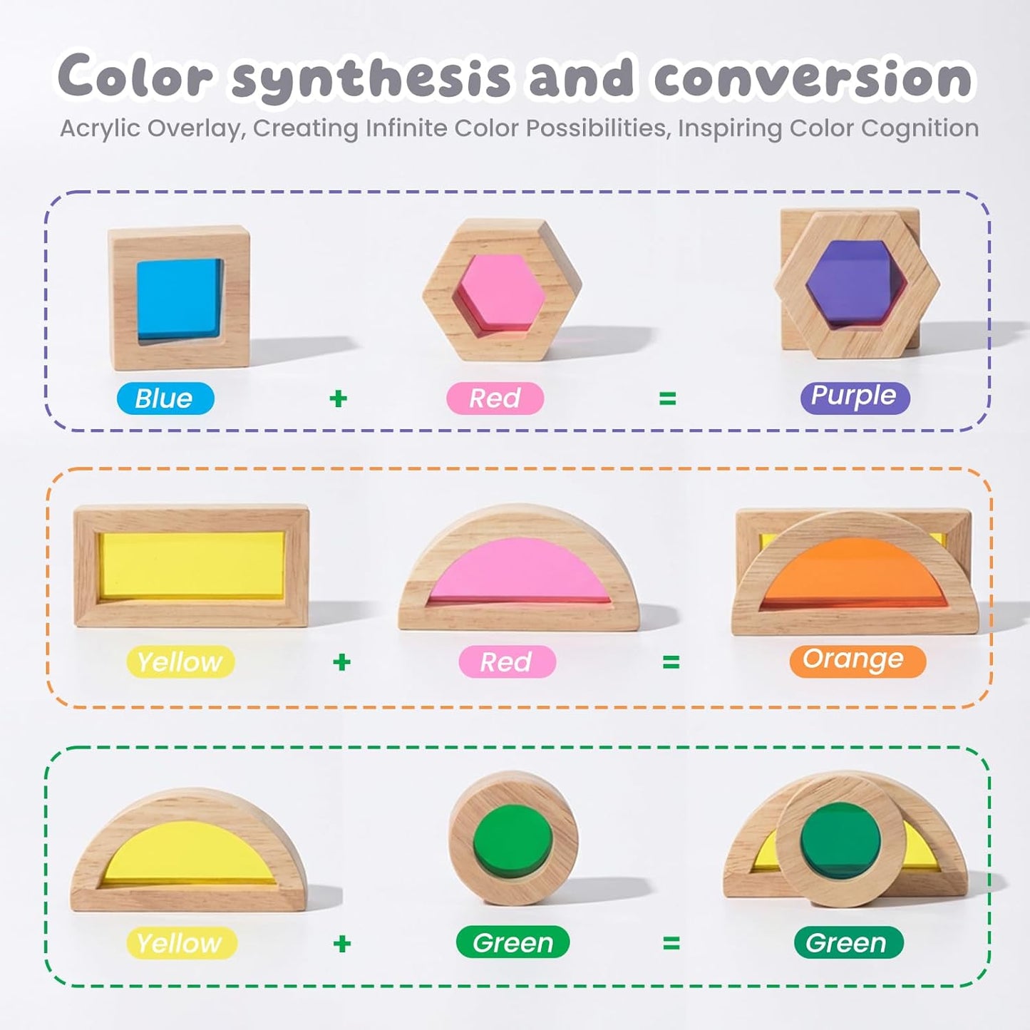 WOODENFUN Wood Building Blocks Set for Kids, 32 Pcs Rainbow Stacker Stacking Game Construction Toys Set Preschool Colorful Learning Educational Toys, Geometry Wooden Blocks for Boys Girls