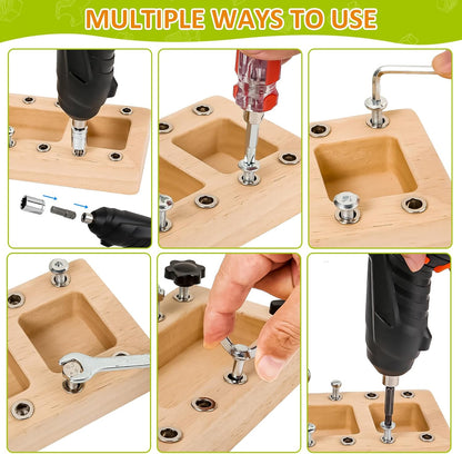 Montessori Screwdriver Board Set with Electric Drill, Wooden Montessori Busy Board Toys Screw Driver Activities Tools for 3 4 5 Year Old Kids, Sensory Learning STEM Fine Motor Skills Toys for Boys