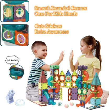 BINZKBB Light Magnetic Tiles Building Blocks for Kids,3D Clear Educational STEM Building Toys,Magnetic Marble Run Blocks Toys for Kids Ages 3 4 5 6 7 8 10+Year Old Boys Girls Creative Gift(110 PCS)