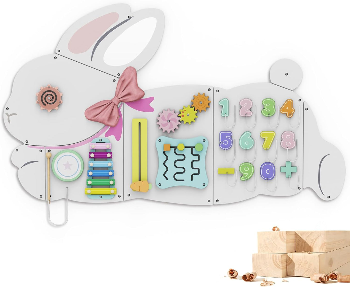 BlueWood Wooden Wall Busy Board Panels, Toddler Learning Activity Center, Montessori Philosophy Sensory, Educational Toys, Conducive to All-Round Development - Whale