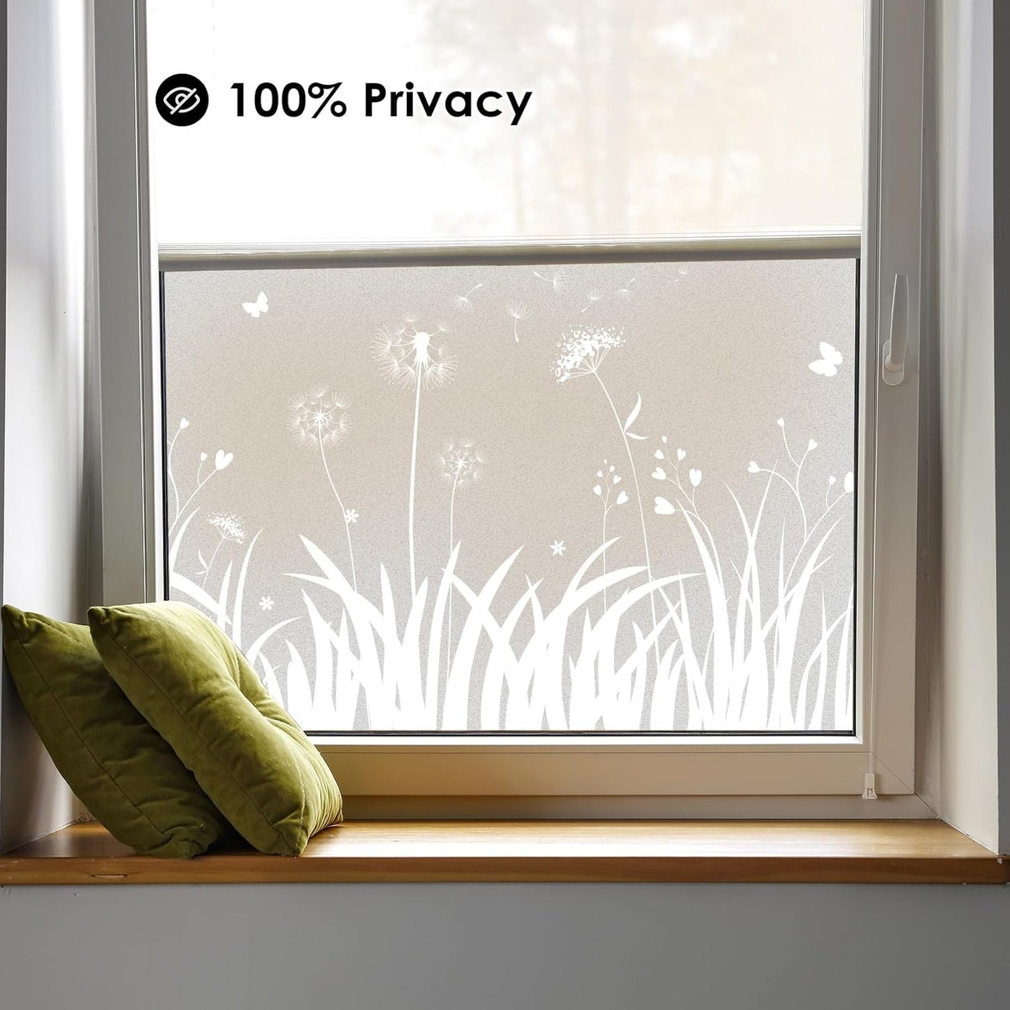 DKTIE Window Privacy Film Flowers Pure White Pattern Stained Glass Window Film Decorative Frosted Glass Window Film Sun Blocking Heat Control Static Cling (A274, 17.5" x 78.7")