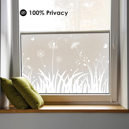 DKTIE Window Privacy Film Flowers Pure White Pattern Stained Glass Window Film Decorative Frosted Glass Window Film Sun Blocking Heat Control Static Cling (A274, 17.5" x 78.7")