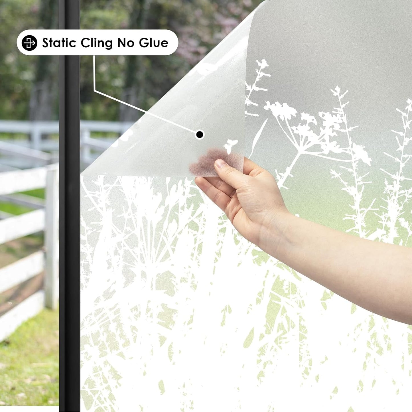 DKTIE Window Privacy Film Flowers Pure White Pattern Stained Glass Window Film Decorative Frosted Glass Window Film Sun Blocking Heat Control Static Cling (A274, 17.5" x 78.7")