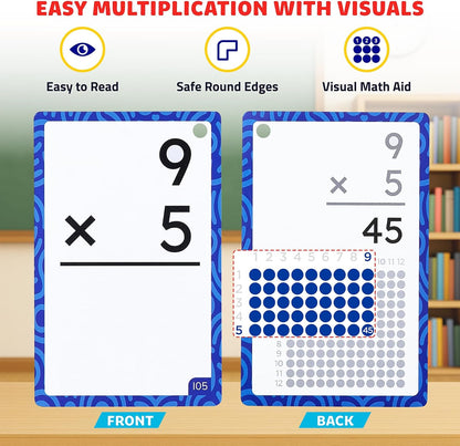 JoyCat Multiplication Flash Cards + Chart- 156 Hole Punched Math Game Flashcards for Kids Ages 8 and Up, Times Table Manipulatives for Preschoolers 3rd,4th,5th,6th Grade