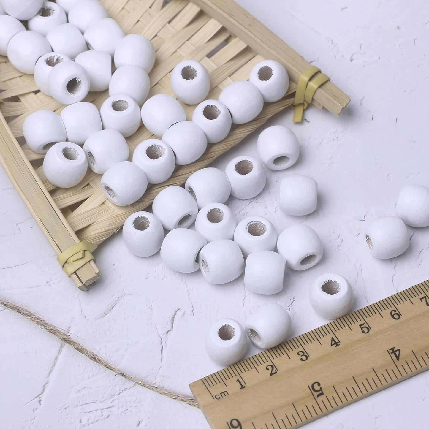 120 11x12mm White Wooden Beads with 5mm Large Hole Barrel Wood Spacer Loose Beads for Handmade Crafts Making