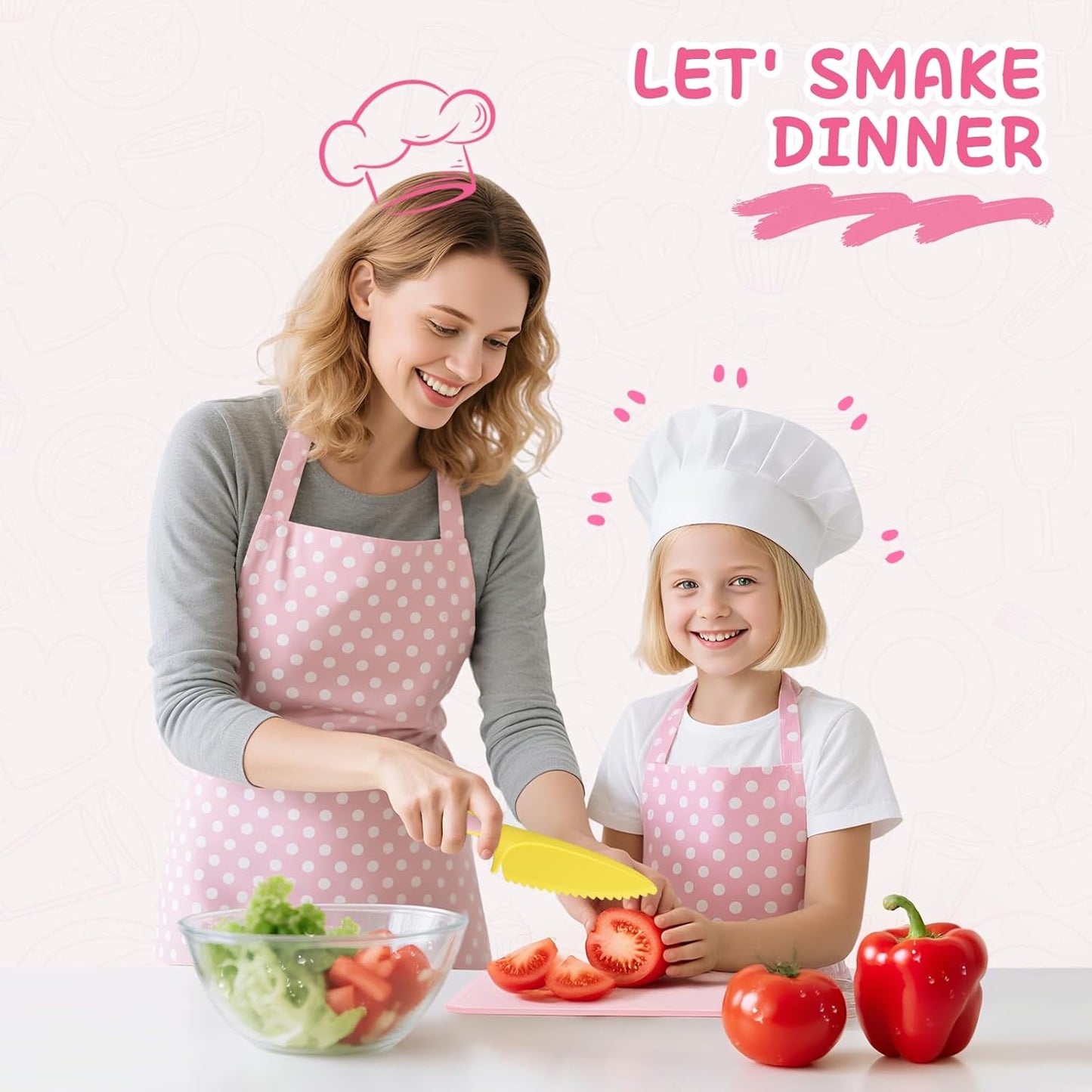 Kids Kitchen Knife Set for Real Cooking with Storage Box Pink, Montessori Kitchen Toy with Cutting Board, Plastic Toddler Knives, Peeler, Wooden Safe Knife for Age 3 4 5 6 7 8