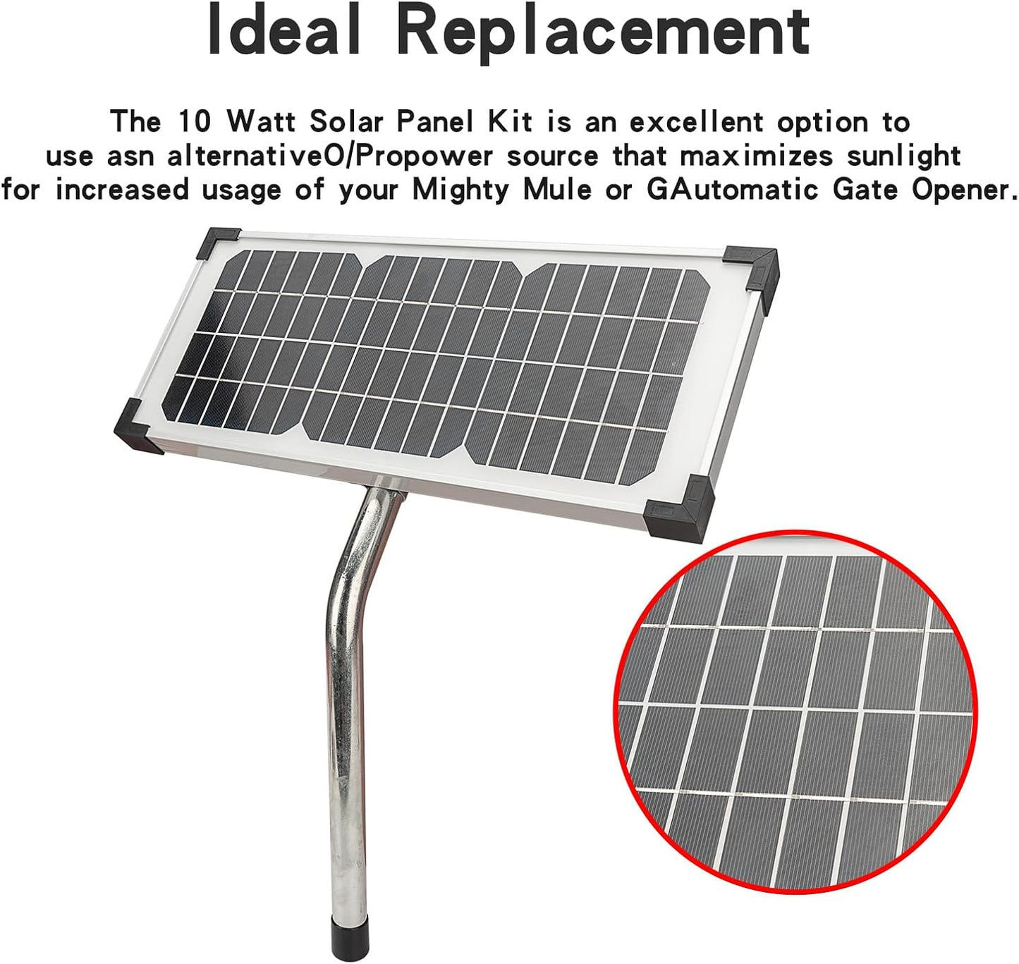 FM123 10 Watt Solar Panel Kit Fit for Mighty Mule Automatic Gate Openers, 12V Portable Solar Panel Battery Charger Replacement for FM200 FM350 FM500 FM502 FM700 MM260 MM271 MM360 MM560 MM571W