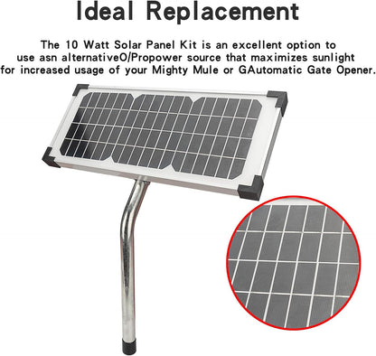 FM123 10 Watt Solar Panel Kit Fit for Mighty Mule Automatic Gate Openers, 12V Portable Solar Panel Battery Charger Replacement for FM200 FM350 FM500 FM502 FM700 MM260 MM271 MM360 MM560 MM571W