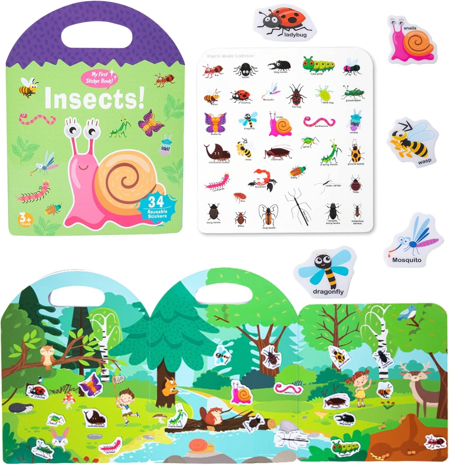 Jelly Reusable Sticker Books for Toddlers 1-3 2-4 Years, Portable Travel Toys Sticker Activity Book for Kids 2 3 4 Year Old Girls Boys (Animals)