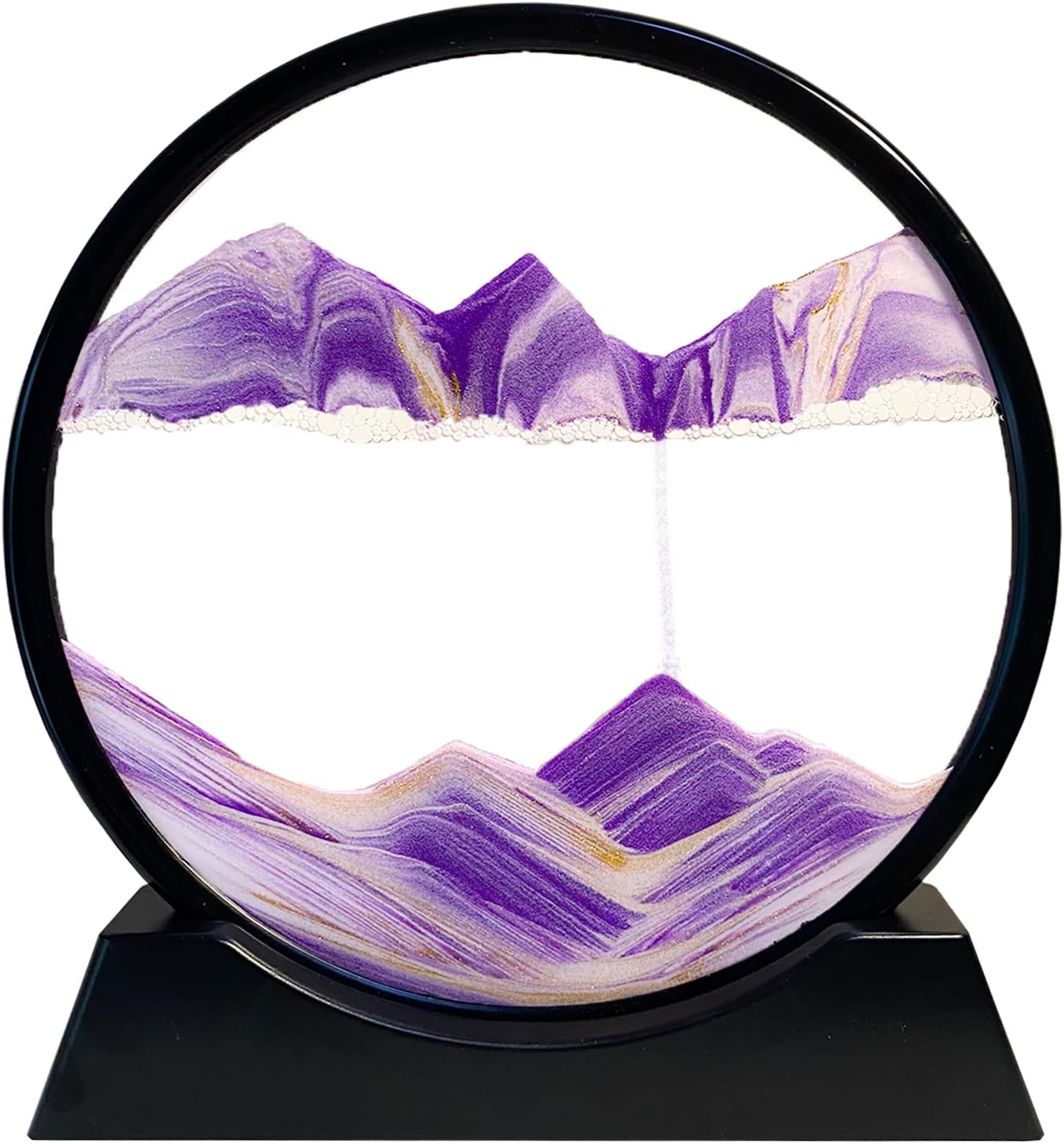 HYUGF 12" Moving Sand Art Picture Ocean Decor - 3D Deep Sea Sandscape Liquid Motion, Round Glass Frame Display Flowing Sand Relaxing Gift for Kids Adults Home Office Work Desktop Decoration Toy, Blue