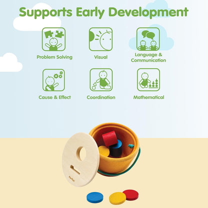 PlanToys® Geo Sorting Bucket | Wooden Shape Matching Toy for Toddlers 12M+ | Montessori Educational Sorting Toy with 3D Blocks | Develops Shape Recognition, Problem-Solving & Fine Motor Skills