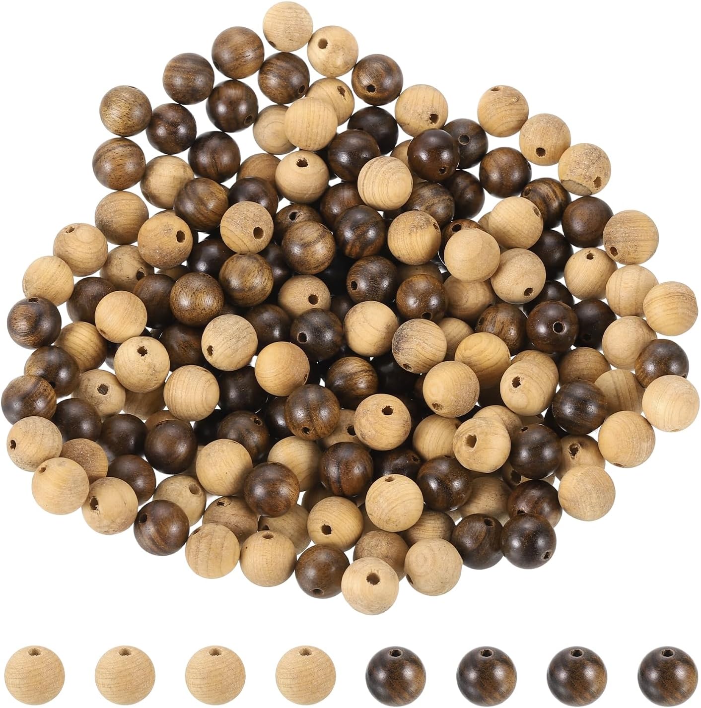 HARFINGTON 200pcs Round Wooden Beads, 10mm Dia Small Wood Beads for DIY Crafts, Bracelet, Wristlet, Necklace, Jewelry Making, Khaki Brown&Black