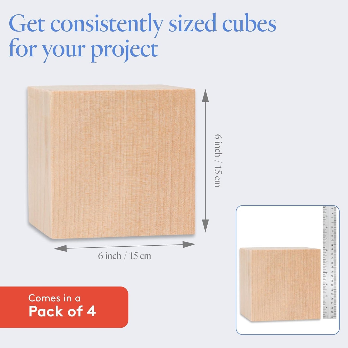 DIY Wooden Cubes 3-inch, Pack of 10 Large Wooden Blocks, Unfinished Wood Blocks for Crafts, STEM, Dice, and Building Blocks for Stacking, by Woodpeckers