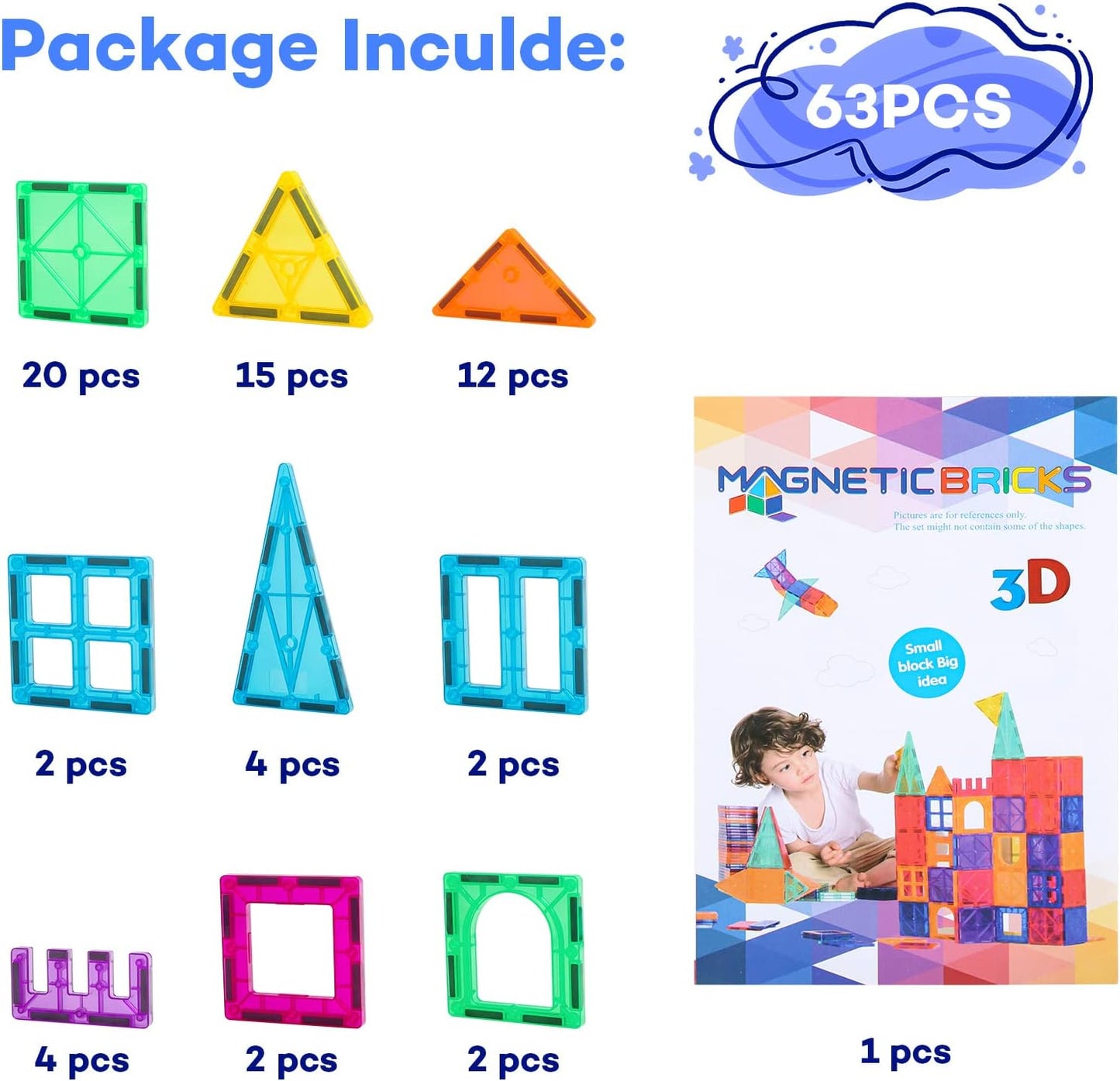 Anbalulu Magnetic Tiles 100PCS with 2 Cars, STEM Educational Building Blocks for Kids Ages 3-9, Magnet Construction Toys Gift for Toddlers