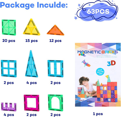 Anbalulu Magnetic Tiles 100PCS with 2 Cars, STEM Educational Building Blocks for Kids Ages 3-9, Magnet Construction Toys Gift for Toddlers