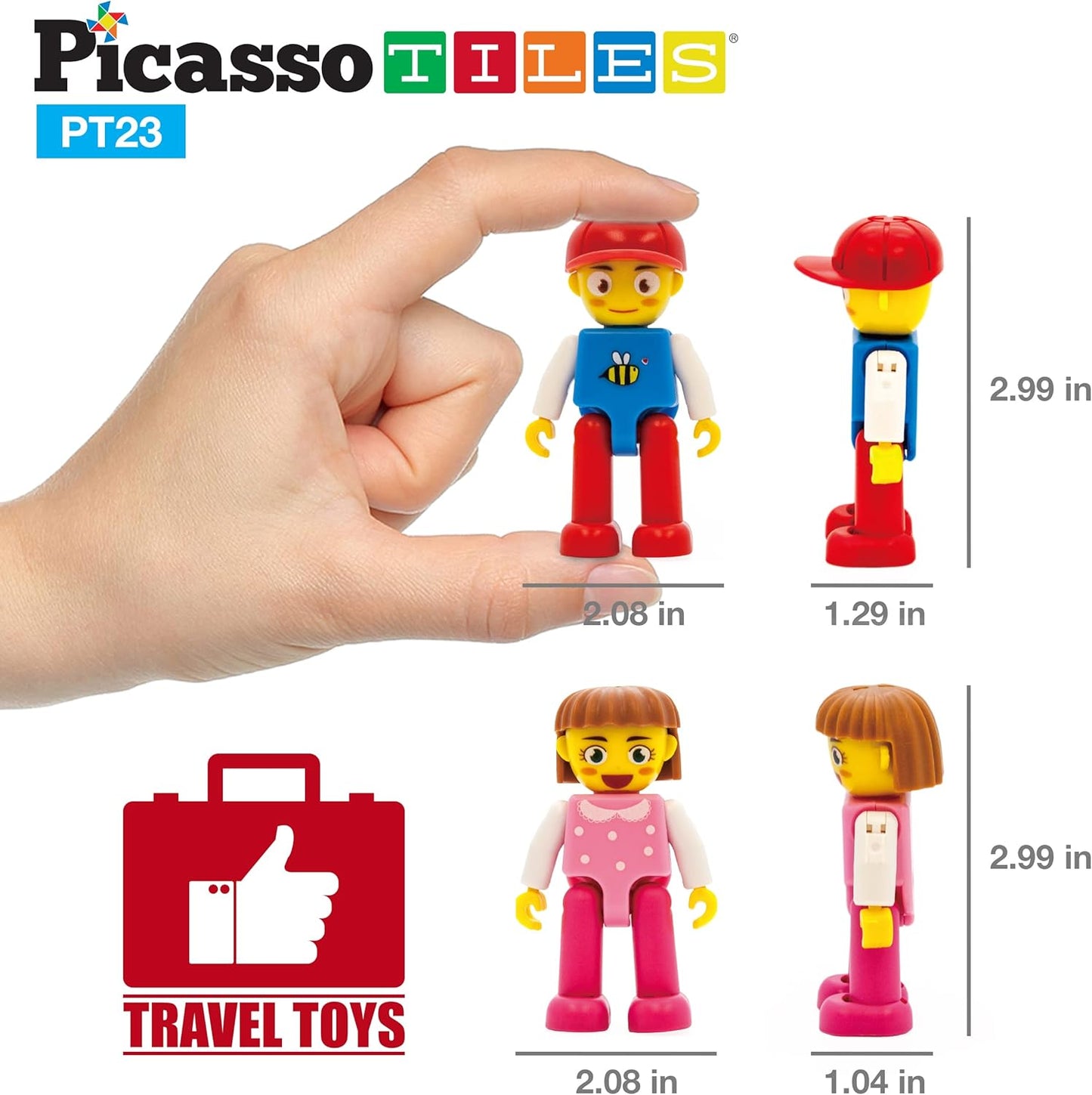 PicassoTiles 2 Piece Car Truck Construction Kit Toy Set Vehicle for Magnetic Blocks Building Tile Sensory Magnet Toys with Re-Enforced Hitch & Long Bed Educational Puzzle Girls Boys Toddlers Ages 3+