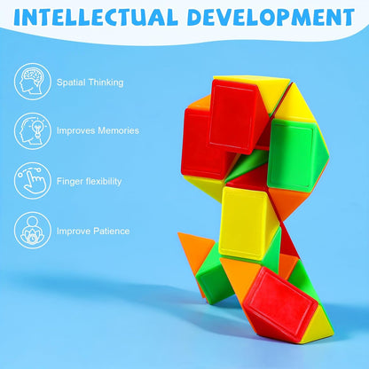 24 Pack Magic Snake Cube Fidget Toys for Kids - 24 Blocks Rainbow Twist Puzzle, Party Favors, Classroom Prizes, Birthday Goodie Bag Fillers, Stress Relief Sensory Toys
