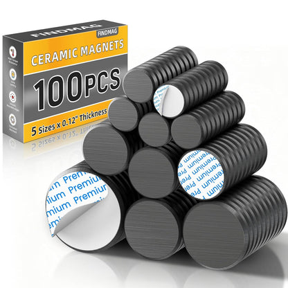 FINDMAG 20Pcs Magnets for Crafts with Adhesive Backing, Round Ferrite Craft Magnet with Adhesive Backing, Flat Ceramic Circle Magnets for STEM Classroom Experiments, Science Kits - 0.71" D X 0.12" H