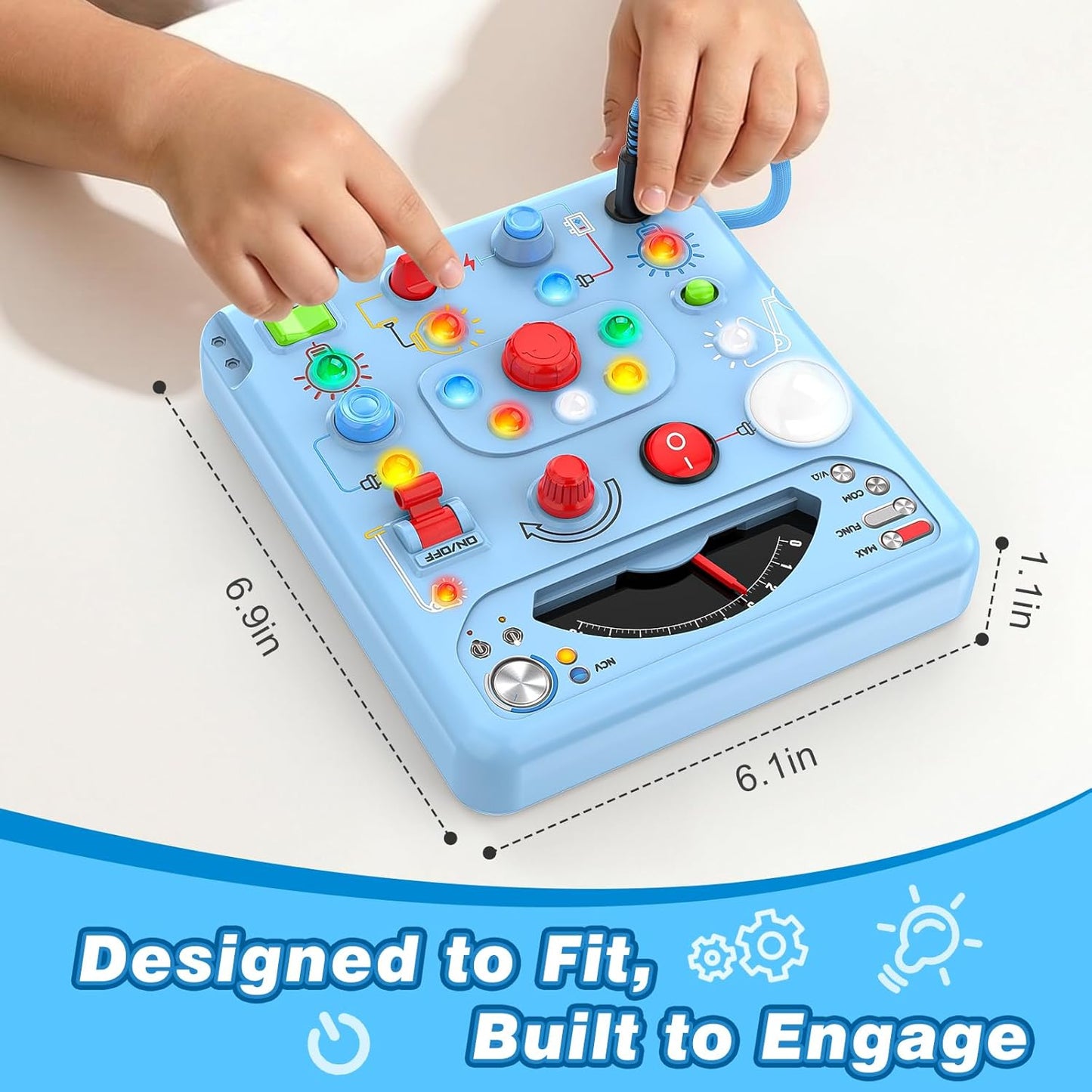 Busy Board Montessori Toys for Toddlers 1 2 3 4 Year Old with 13 LED Lights, Sensory Board Toys Educational Learning for Toddlers, Activity Toy Christmas Birthday Gifts for 1+ Year Old Boys and Girls