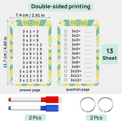15 Pcs Boho Multiplication Flashcards 0-12, Multiplication Chart Math Flashcards, Times Table Flash Cards, Math Game with 2 Dry Erase Markers and 2 Rings for 1st to 3rd Grades