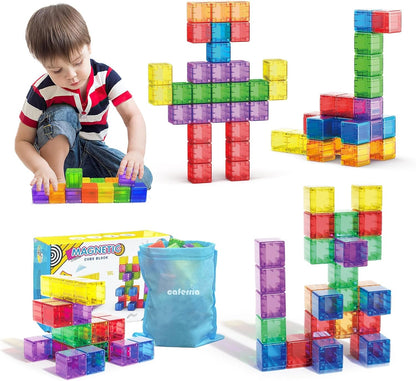 Caferria 1.4 inch Large Magnetic Blocks for Kids, 30pcs Magnet Building Blocks, Preschool STEM Sensory Montessori Stacking Cubes Educational Building Toys for 3 4 5 6 7 8 Year Old Boys Girls