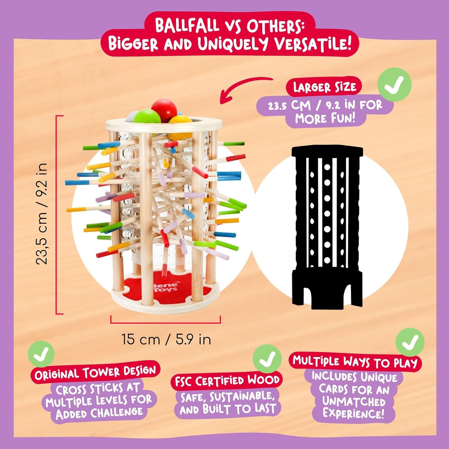 Nene Toys BeeFall Jumbo, 4-in-1 Wooden Honey Bee Toy for Kids Ages 3-9 - Educational Game with Wooden Honeybee Hive, 12 Bees, Colorful Sticks, Dice & Cards - Fun Family Game for Cognitive Development