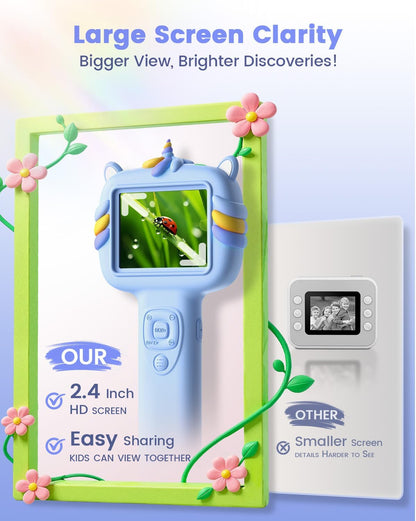 Microscope Camera for Kids Gifts Toys- Handheld Pocket Microscopes with 2.4" Screen and Autofocus - Mini Digital Educational Science Kit for Christmas Birthday for Age 3-5 5-7 8-12 Girls Boys (Green)