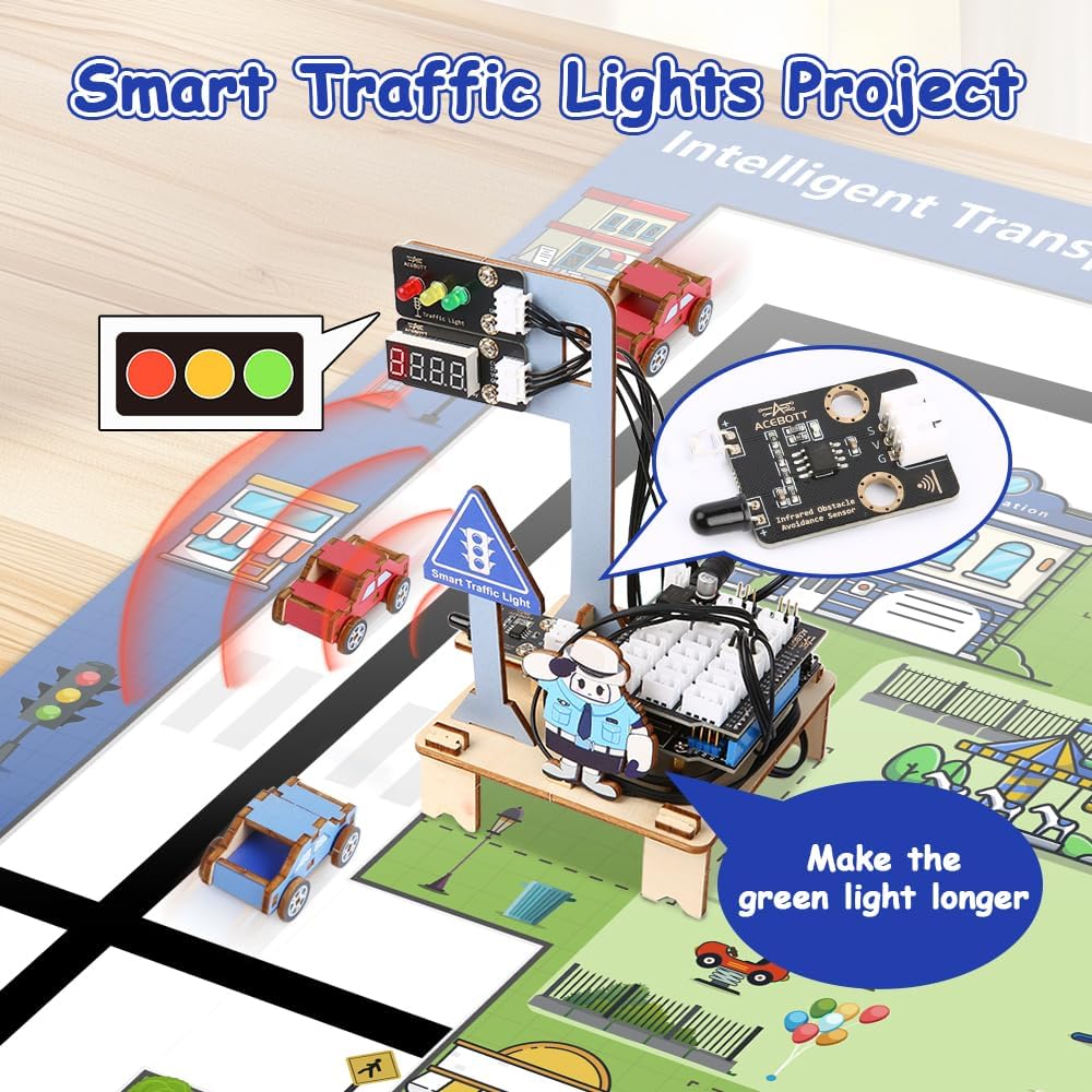 ACEBOTT 5-in-1 ESP32 STEM Smart Home and School Education Kit Compatible with Arduino, STEM Robotics Science Kits for Students Age 12+, Engineering Projects STEAM Activities Gifts 12-16 Year Old