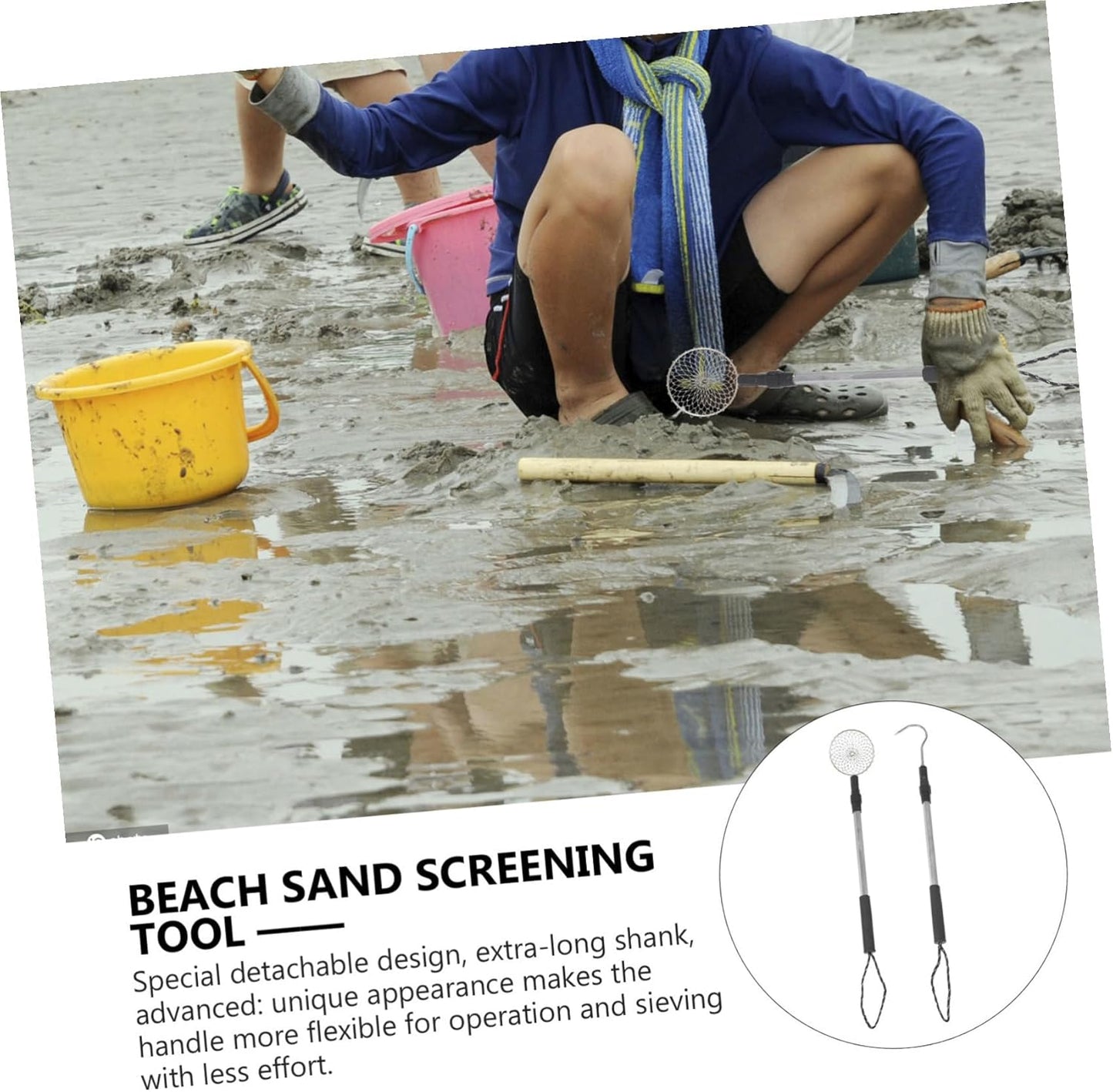 ORFOFE Reusable Beach Sand Sifter Kit with Detachable Aluminum Scoop and Hook Lightweight Sand Shovel for Shell Collecting Rock Hunting and Treasure Digging Outdoors