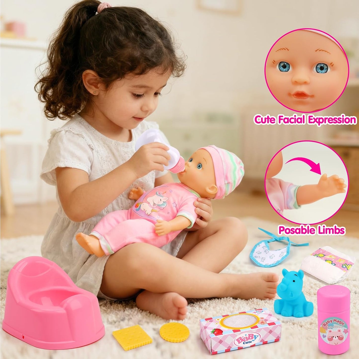 Baby Doll Stroller Set Toys for Girls Toddlers 3-5 4-6 5-7, Baby Doll Playset with 11" Doll, Bathtub and 20PCS Baby Doll Accessories, Baby Stroller Toys for 2 3 4 5 Year Old Girls Birthday Gifts