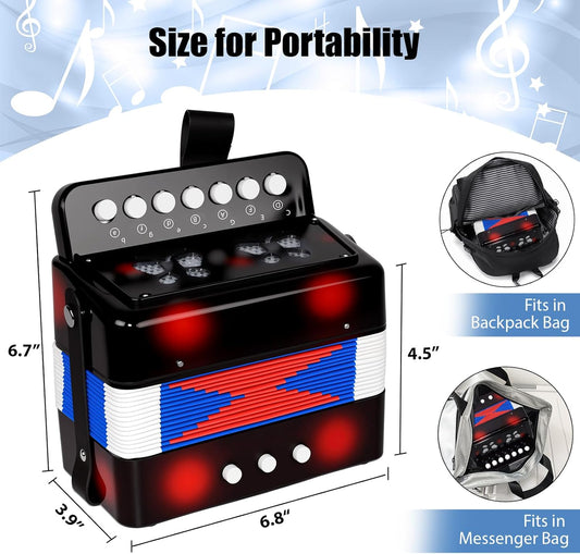 AZEAM Kids Accordion, Toy Accordion for Ages 3 5 9 7 10 12 Child Children Toddlers Beginners Kids Musical Instruments 10 Keys Button Small Lightweight for Boy Girls Christmas（Black）