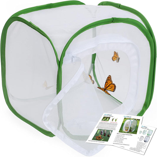 RESTCLOUD Insect and Butterfly Habitat Cage Terrarium Pop-up 24 Inches Tall with Zipper Protection