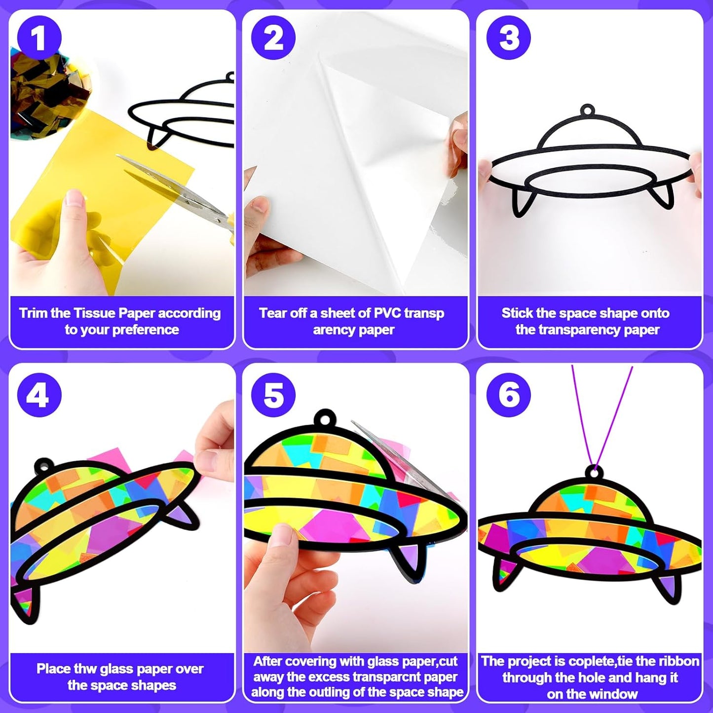 32 Sets Outer Space Suncatchers Craft Kit DIY Window Stained Glass Effect Planet Astronaut Alien Paper Crafts Home School Classroom Decoration Kid Birthday Gift Creative Art Project Activity Game - Colors A