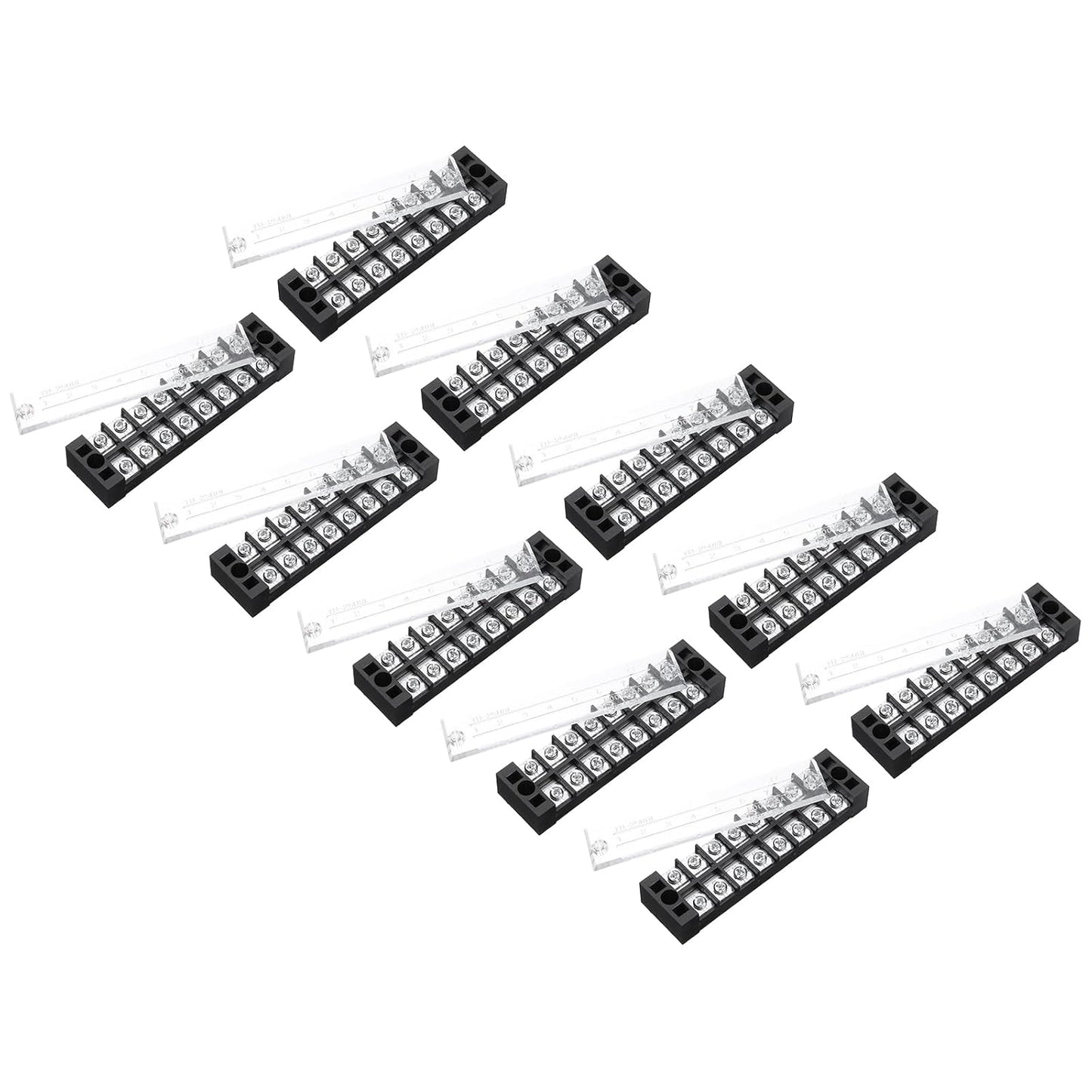 uxcell 10 Pcs Barrier Terminal Strip Block 600V 25A Dual Rows 8 Positions Rail Base Screw Connector(The Shell is Made of Flame Retardant and Heat Resistant Material)