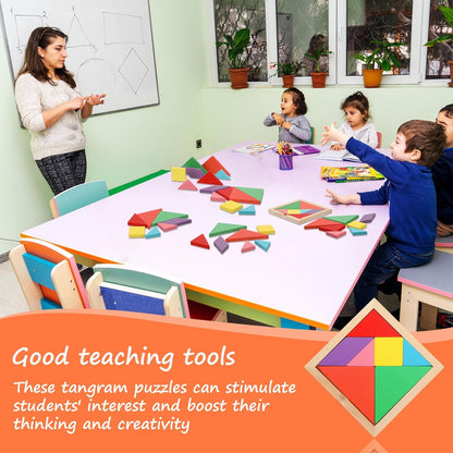 Syhood 24 Pieces Tangrams Puzzles for Students Party Favors Wooden Tangram Pattern Blocks Brain Logic Blocks for Manipulatives Games Educational Gifts and Party Favors(Classic)