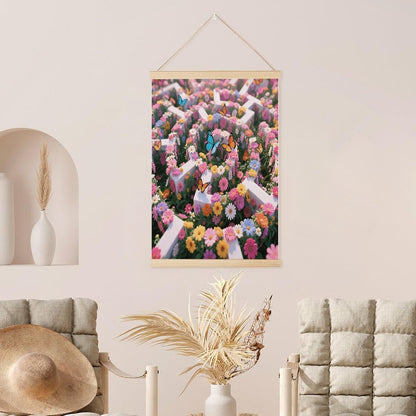 Flower Maze Magnetic Poster Hanger Frame Wood Pictures Frame Painting 23.6x15.7 Inch Canvas Art Decorative Painting for Photos Pictures Maps Scrolls Prints